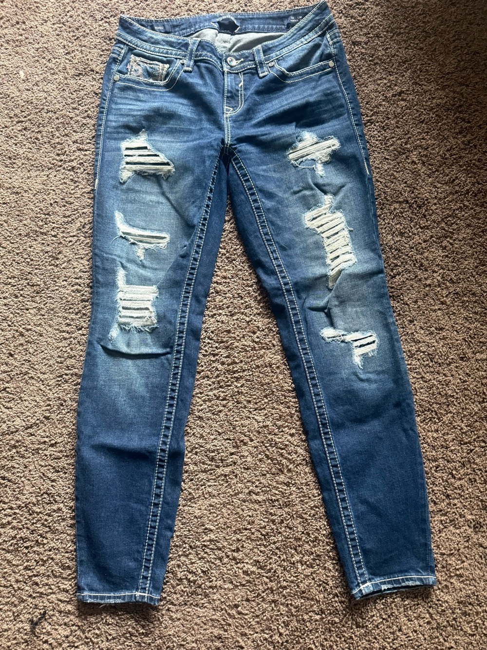Vigoss Distressed Skinny Jeans - Blue